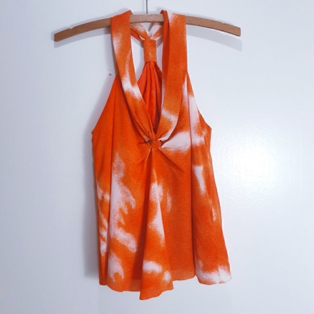 Kenneth Cole Silk Tangerine Splash Racerback Top